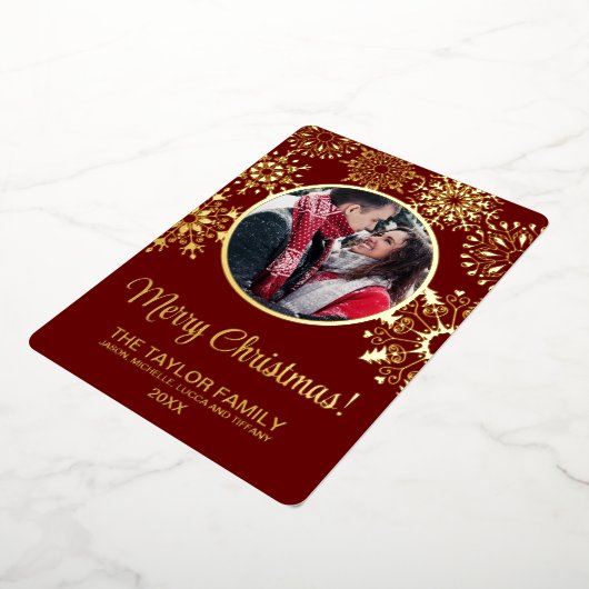 メリークリスマススノーインサート写真ファミリフレーム 箔シーズンカード (回転した状態)