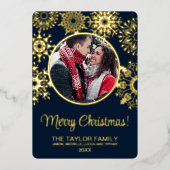 メリークリスマススノーインサート写真家族のフレーム 箔シーズンカード (正面)