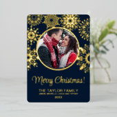 メリークリスマススノーインサート写真家族のフレーム 箔シーズンカード (立ち正面)