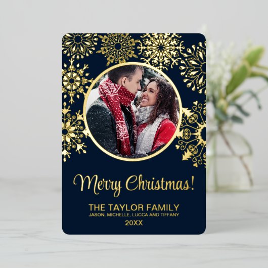 メリークリスマススノーインサート写真家族のフレーム 箔シーズンカード (立ち正面)