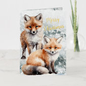 メリークリスマススノーウィーウィンターレッドキツネカッブス金ゴールド 箔シーズンカード (正面)