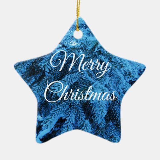 メリークリスマススノーウィークフォレストスプルース セラミックオーナメント (正面)