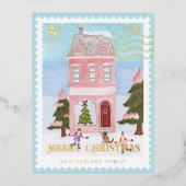 メリークリスマススノーウィーフェスティバルハウス郵便切手 箔シーズンポストカード (正面)