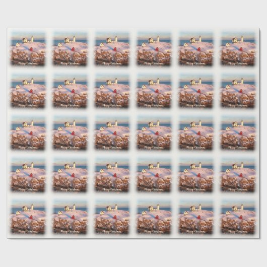 メリークリスマススノーウィーメインライトハウス ラッピングペーパー (フラット)