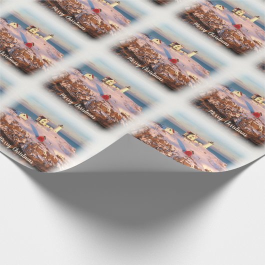 メリークリスマススノーウィーメインライトハウス ラッピングペーパー (角)