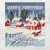 メリークリスマススノーカバーされた村の馬教会 ワインラベル (シングルラベル)
