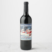 メリークリスマススノーカバーされた村の馬教会 ワインラベル (正面)