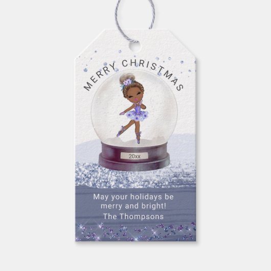 メリークリスマススノーグローブウォーターカラーバレリーナ ギフトタグ (正面)