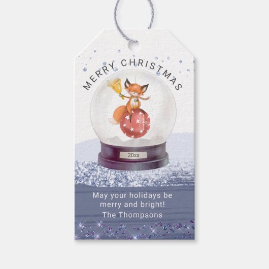 メリークリスマススノーグローブ水彩可愛いキツネ ギフトタグ (正面)