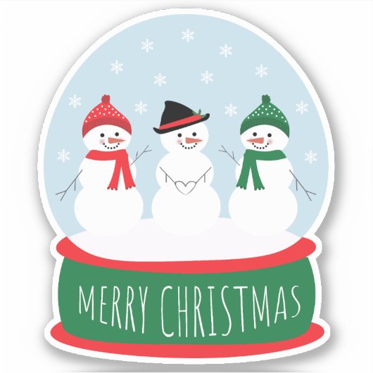 メリークリスマススノーグローブ雪だるま シール (正面)