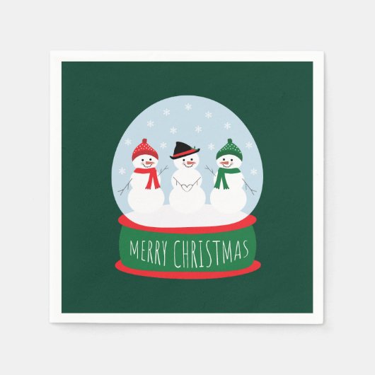 メリークリスマススノーグローブ雪だるま スタンダードカクテルナプキン (正面)