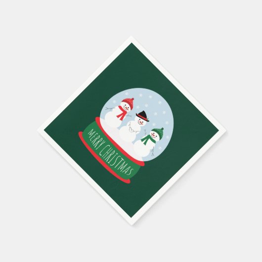 メリークリスマススノーグローブ雪だるま スタンダードカクテルナプキン (角)