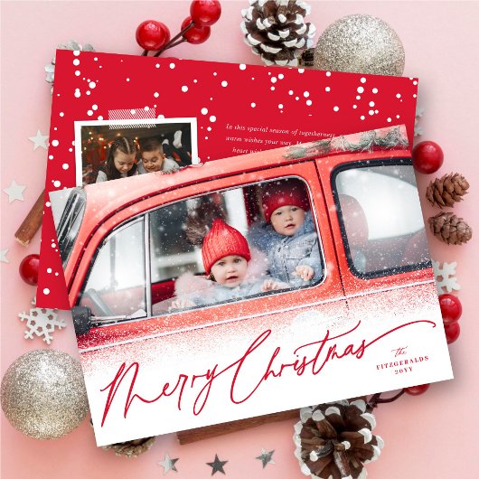 メリークリスマススノーダスト手書きスクリプト写真 シーズンカード