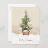 メリークリスマススノーツリーウォーターカラーホリデーポスト シーズンポストカード (正面/裏面)