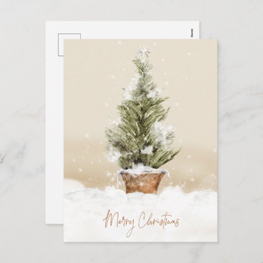 メリークリスマススノーツリーウォーターカラーホリデーポスト シーズンポストカード (正面/裏面)