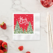 メリークリスマススノーツリークリスマスペーパーナプキン 縁ありカクテルナプキン (インサイチュ)
