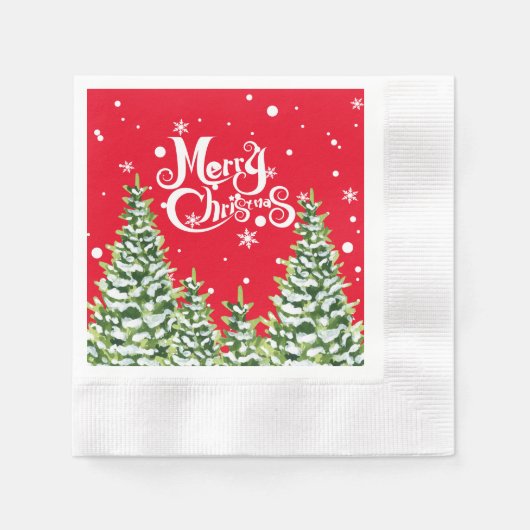 メリークリスマススノーツリークリスマスペーパーナプキン 縁ありカクテルナプキン (正面)