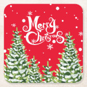 メリークリスマススノーツリーズクリスマス紙コースター スクエアペーパーコースター (正面)