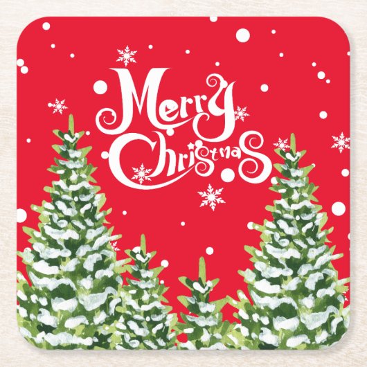 メリークリスマススノーツリーズクリスマス紙コースター スクエアペーパーコースター (正面)