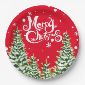 メリークリスマススノーツリーズクリスマス紙プレート ペーパープレート (正面)