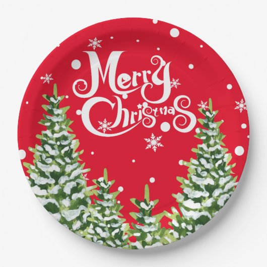メリークリスマススノーツリーズクリスマス紙プレート ペーパープレート (正面)