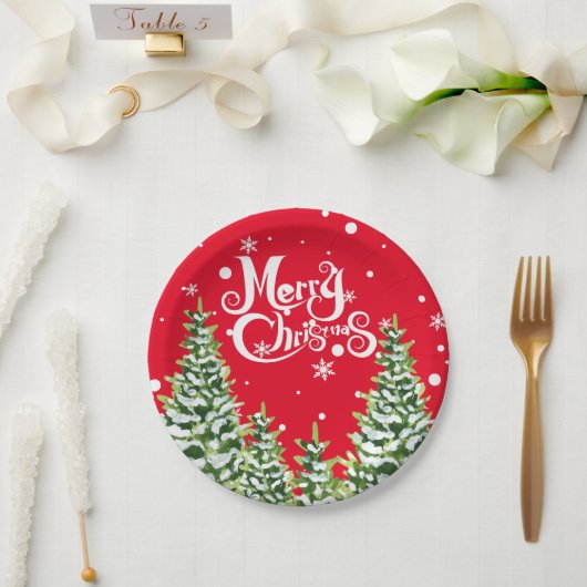 メリークリスマススノーツリーズクリスマス紙プレート ペーパープレート (ウェディング)