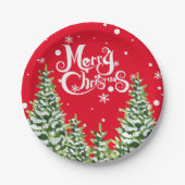 メリークリスマススノーツリーズクリスマス紙プレート ペーパープレート (正面)