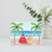 メリークリスマススノーバおもしろいードサンタアンド雪だるま ポストカード (スタンド正面)