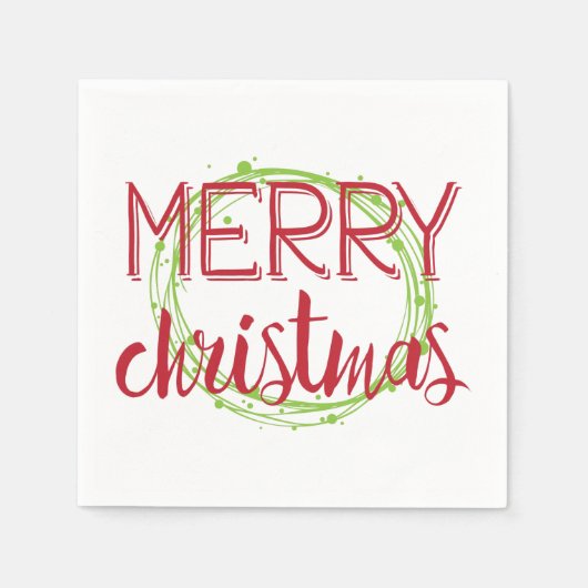 メリークリスマススノーバブルリースホリデーナプキン スタンダードカクテルナプキン (正面)