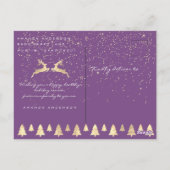 メリークリスマススノーパープル金ゴールド写真グリッター ポストカード (裏面)