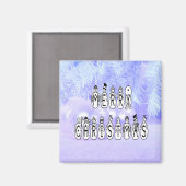 メリークリスマススノーピープルフォントブルーティントスノー マグネット (正面/裏面)