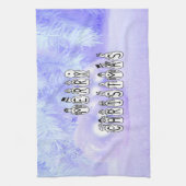 メリークリスマススノーピープルフォントブルーティントンスノー キッチンタオル (縦)