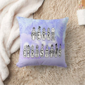 メリークリスマススノーピープルフォントブルーティントンスノー クッション (ブランケット)