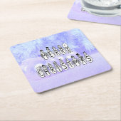 メリークリスマススノーピープルフォントブルーティントンスノー スクエアペーパーコースター (アングル)
