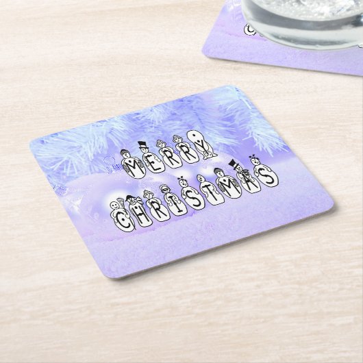 メリークリスマススノーピープルフォントブルーティントンスノー スクエアペーパーコースター (アングル)