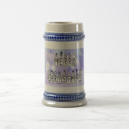 メリークリスマススノーピープルフォントブルーティントンスノー ビールジョッキ