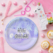 メリークリスマススノーピープルフォントブルーティントンスノー ペーパープレート (パーティー)