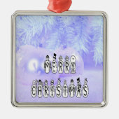 メリークリスマススノーピープルフォントブルーティントンスノー メタルオーナメント (正面)