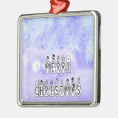 メリークリスマススノーピープルフォントブルーティントンスノー メタルオーナメント (左)