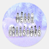 メリークリスマススノーピープルフォントブルーティントンスノー ラウンドシール (正面)
