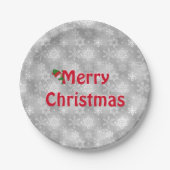 メリークリスマススノーフレークと雪だるま ペーパープレート (正面)