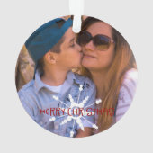 メリークリスマススノーフレークのスクリプトママ写真 オーナメント (裏面)