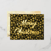 メリークリスマススノーフレークのスクリプト黒と金ゴールド 箔シーズンポストカード (正面/裏面)