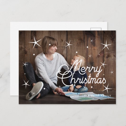 メリークリスマススノーフレークは家族の写真をオーバーレイ ポストカード (正面/裏面)