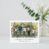 メリークリスマススノーフレークエレガントのスクリプトフォト シーズンポストカード (スタンド正面)