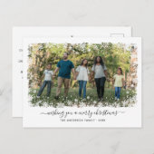 メリークリスマススノーフレークエレガントのスクリプトフォト シーズンポストカード (正面/裏面)