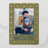 メリークリスマススノーフレークエレガントグリーン1写真 箔シーズンカード (正面)