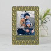 メリークリスマススノーフレークエレガントグリーン1写真 箔シーズンカード (立ち正面)