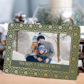 メリークリスマススノーフレークエレガントグリーン1写真 箔シーズンカード