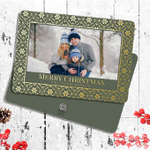 メリークリスマススノーフレークエレガントグリーン1写真 箔シーズンカード